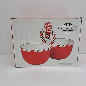 FITZ & FLOYD -Sugar Coated Christmas Two Section Divided Bowl Decorative Candy